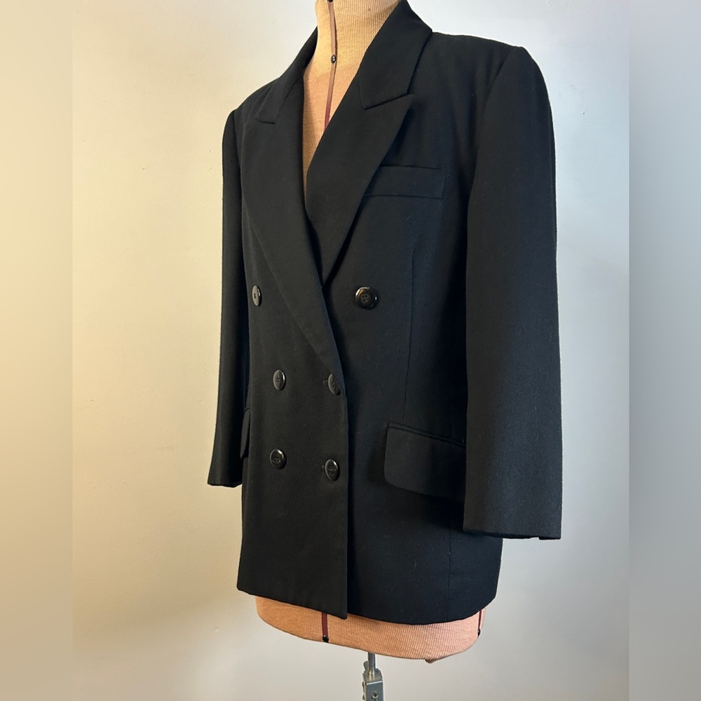 Vintage JH Collectibles Petites Double-Breasted Wool Blazer Black Size 4P - Picture 5 of 13